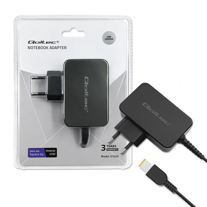 Qoltec Zasilacz do Lenovo 45W | 20V | 2.25A | Slim tip+pin 