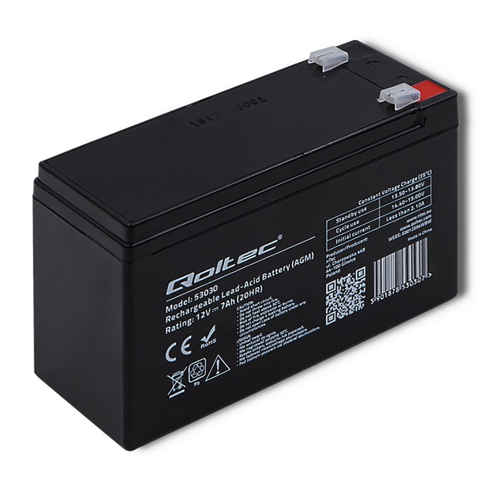 Qoltec Akumulator AGM | 12V | 7Ah | max 105A