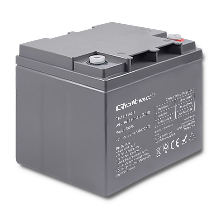 Qoltec Akumulator AGM  | 12V | 45Ah | max 540A