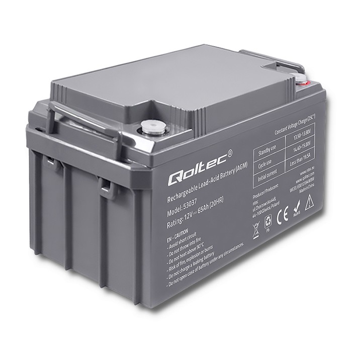 Qoltec Akumulator AGM  | 12V | 65Ah  | max 780A