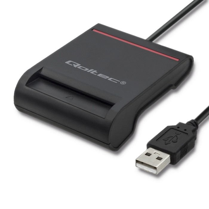Qoltec Inteligentny czytnik  chipowych kart ID SCR-0642 | USB 2.0 + Adapter USB typ C 