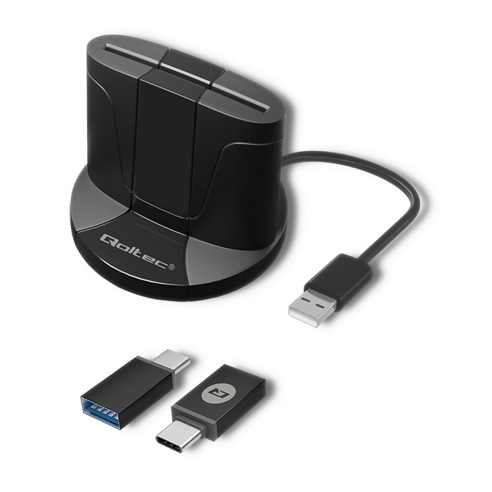 Qoltec Inteligentny czytnik chipowych kart ID SCR-0632 | USB 2.0 + Adapter USB-C