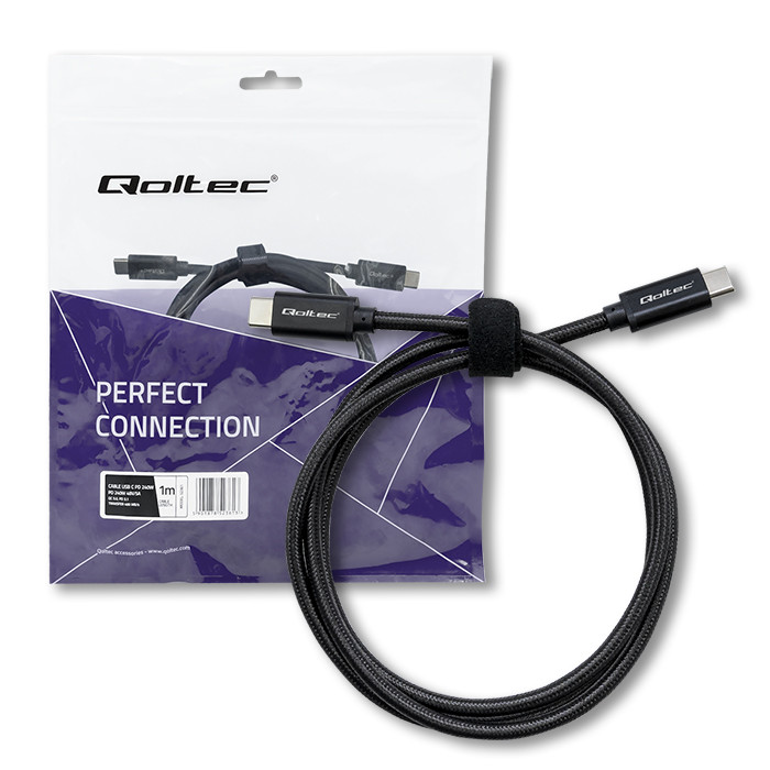 Qoltec Kabel USB 2.0 typ C |  USB 2.0 typ C 240W | QC 5.0 |  PD | 1m | Czarny