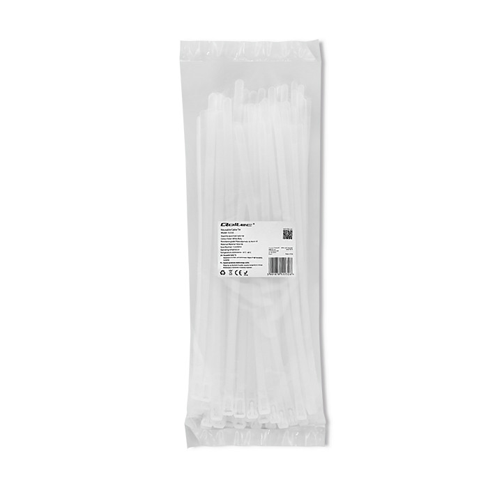 Qoltec Opaski zaciskowe wielorazowe/trytki | 7.2*300mm | Nylon66 UV | Białe
