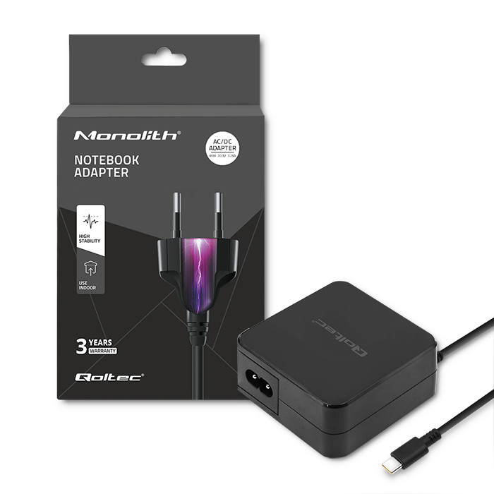 Qoltec Zasilacz sieciowy 65W | 5-20.3V | 2-3.25A | USB typ C | PD | Laptop | Smartfon