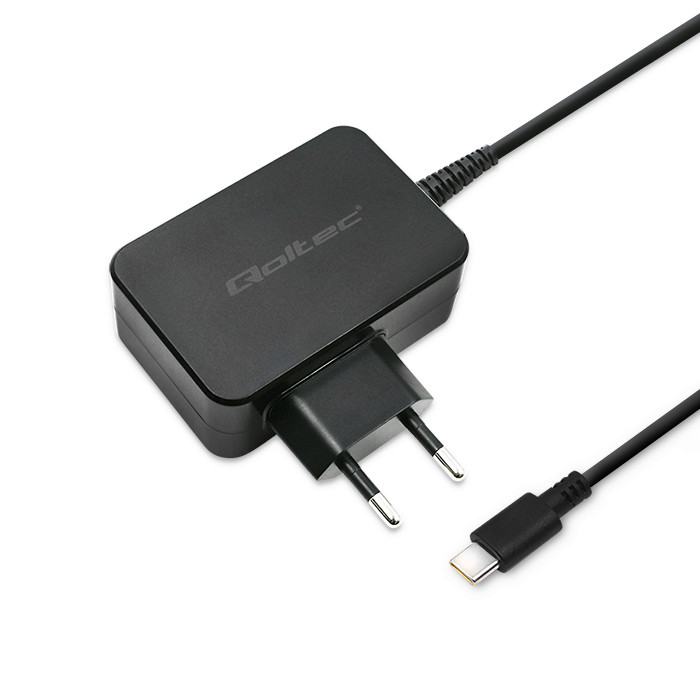 Qoltec Ładowarka sieciowa 65W | 5-20V | 3-3.25A | USB typ C | PD | Laptop | Smartfon | Czarna