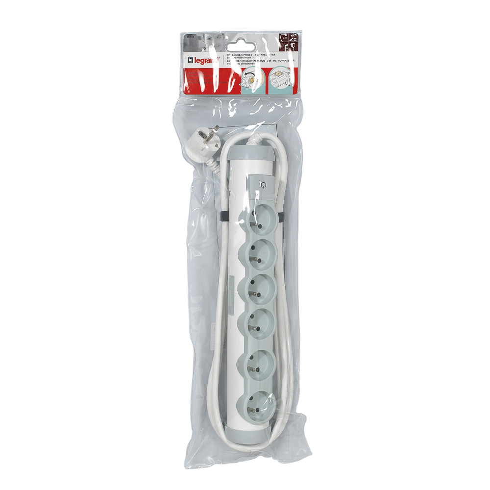 PRZEDŁUŻACZ 6X2P+Z - KORPUS OBROTOWY - Z WYŁĄCZNIKIEM - 3M, Legrand
