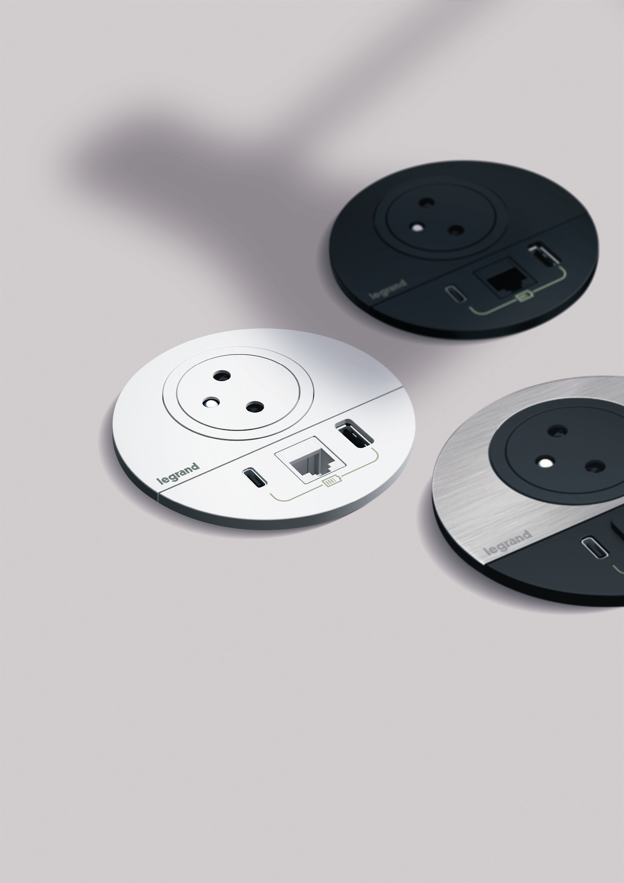 INCARA: DISQ 80 - 2P+Z / USB A+C / WYJŚCIE KABLOWE - 2,0 M-METAL/CZARNY, Legrand