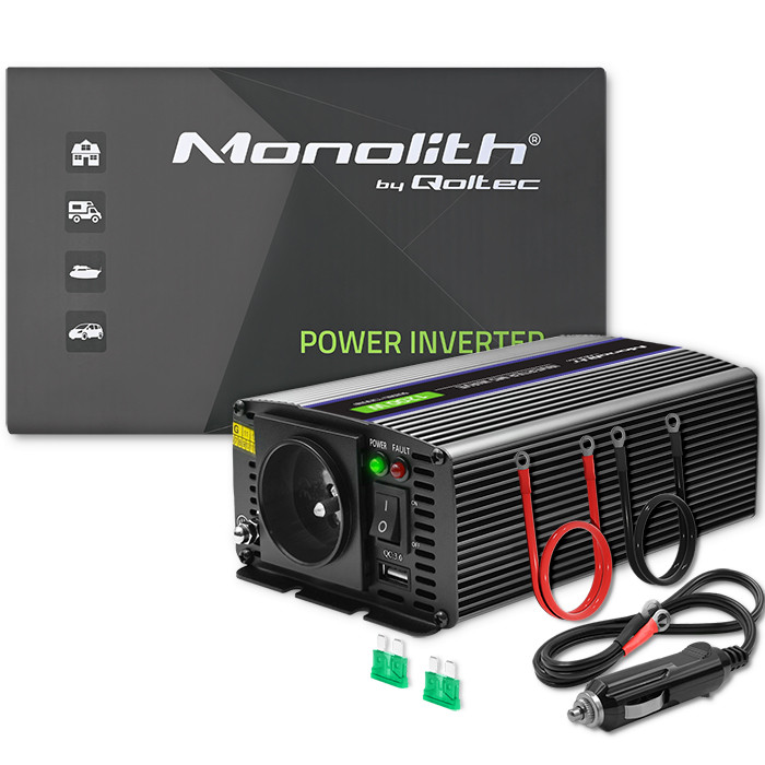 Qoltec Przetwornica napięcia Monolith 1200 MS Wave | 12V na 230V | 600/1200W | USB