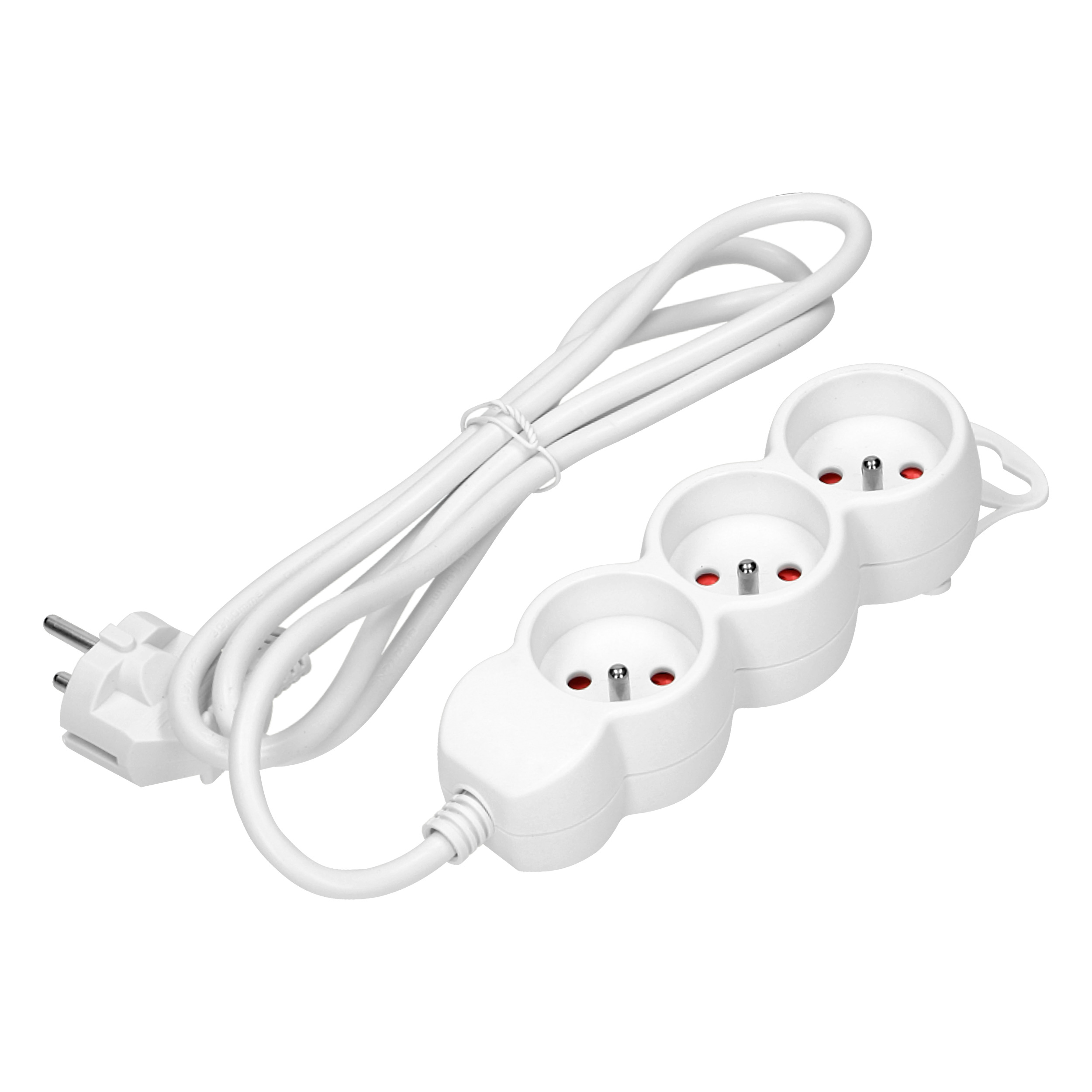 Przedłużacz 3-krotny 2P+Z, 5m H05VV-F 3x1,5mm2, Imax=16A, płaska wtyczka, biały