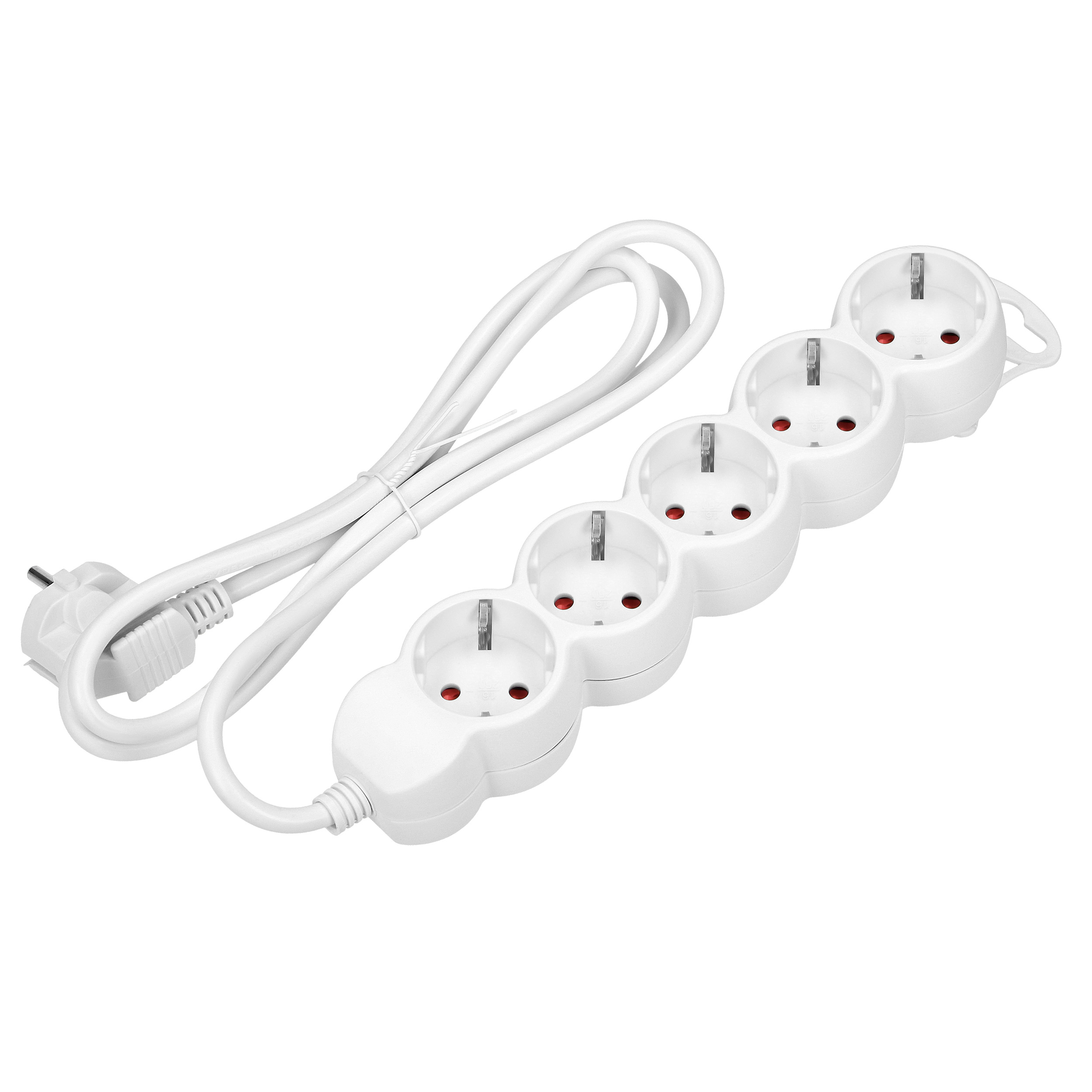 Przedłużacz 5-krotny 2P+Z (Schuko), 5m H05VV-F 3x1,5mm2, Imax=16A, płaska wtyczka, biały