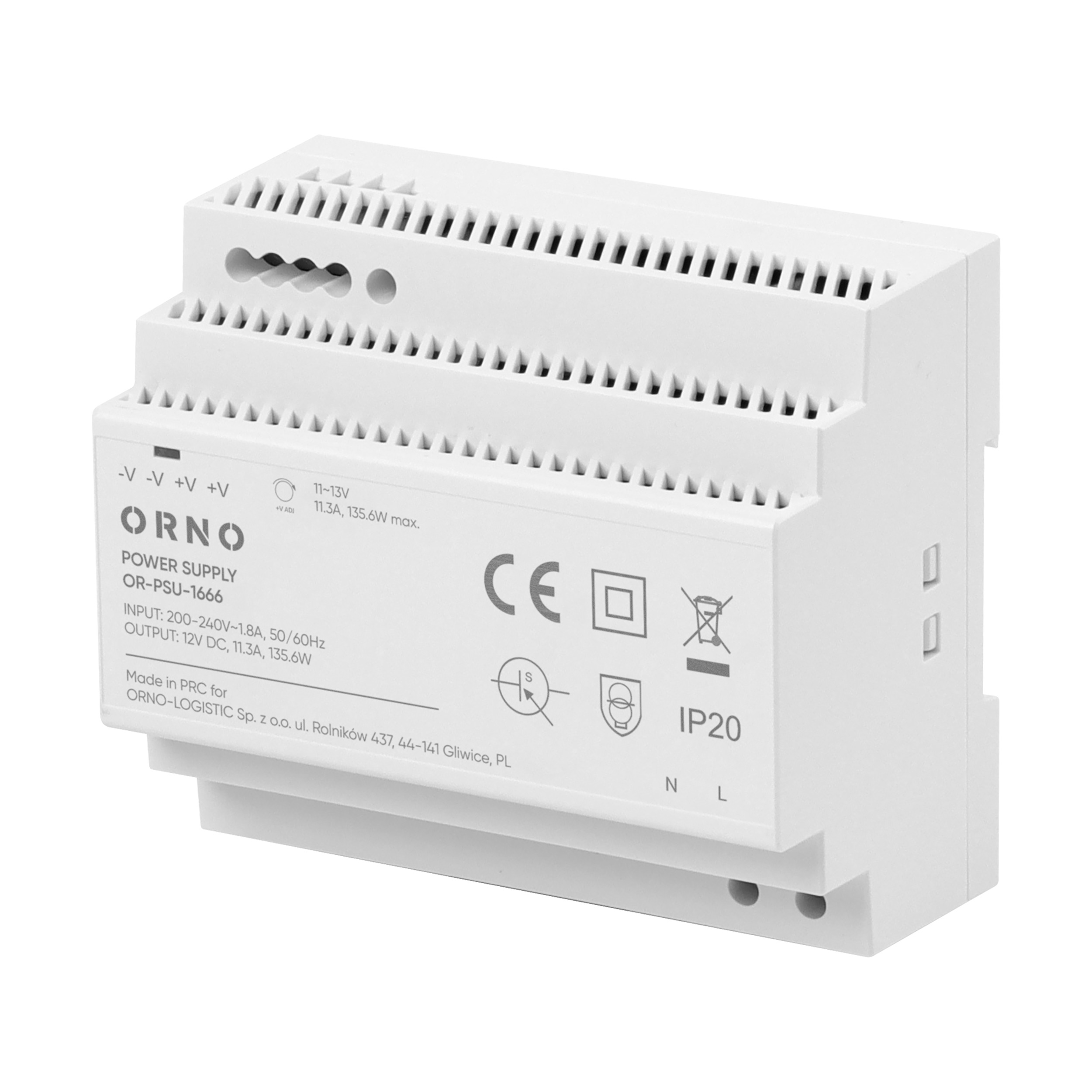 Zasilacz na szyne DIN 12VDC 11.3 A 135.6W 6 modułów