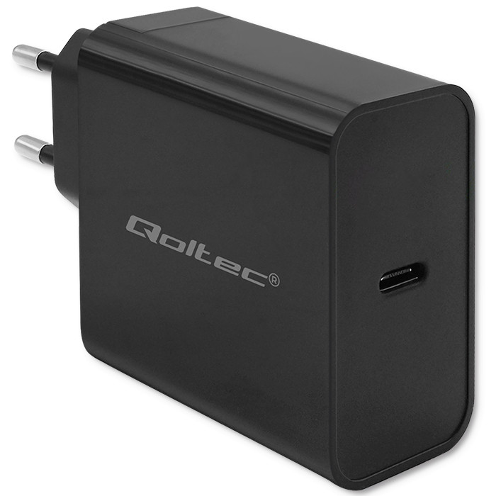 Qoltec Ładowarka Super Quick PD |  1xUSB-C | 65W | 5-20V | 3-3.25A | Laptop | Smartfon | Czarna