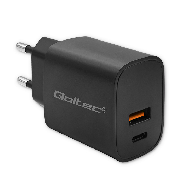 Qoltec Ładowarka GaN POWER PRO |  1xUSB-C | 1xUSB | 30W | 5-20V | 1.5-3A | Czarna