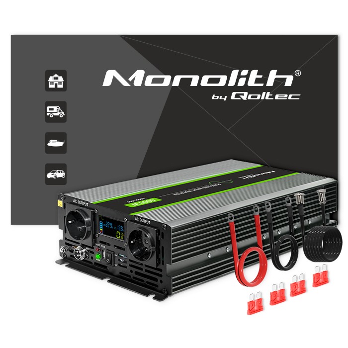 Qoltec Przetwornica napięcia Monolith | 3000W | 6000W | 24V na 230V | Czysty Sinus | LCD