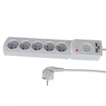 AX5/PRO/USB/5M/SZARY Listwa zasilająca z bezpiecznikiem i układem przeciwprzepięciowym professional, 5 gniazd, 2 porty USB, długość 5m, 10A, 230V, 2300W, szary