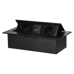 Gniazdo meblowe wpuszczane w blat z płaskim frezowanym rantem i ładowarką USB, 2x2P+Z (Schuko),2x USB (typ A+C; 3,6A), czarne