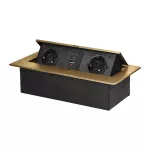 Gniazdo meblowe wpuszczane w blat z płaskim frezowanym rantem i ładowarką USB, 2x2P+Z (Schuko),2xUSB (typ A+C; 3,6A), złote