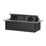 Gniazdo meblowe wpuszczane w blat z płaskim frezowanym rantem i ładowarką USB, 2x2P+Z (Schuko),2x USB (typ A+C; 3,6A), srebrne
