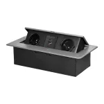 Gniazdo meblowe wpuszczane w blat z płaskim frezowanym rantem i ładowarką USB, 2x2P+Z, 2xUSB (typ A+C; 3,6A), srebrne