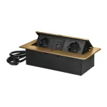 Gniazdo meblowe wpuszczane w blat z płaskim frezowanym rantem, ładowarką USB i przewodem 1,5m, 2x2P+Z (Schuko), 2xUSB (typ A+C;3,6A), złote