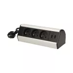 Gniazdo meblowe z zaciskami śrubowymi, ładowarką USB i przewodem 1,8m, 3x2P+Z, 2xUSB