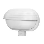 MUSAM, oprawa ogrodowa z czujnikiem ruchu 180st, 1x60W, E27, IP44, z przesłoną, plastik, biała