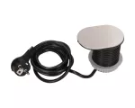 Gniazdo meblowe Ø6cm, wpuszczane w blat z przesuwną pokrywką, ładowarką USB i przewodem 1,9m, 1x2P+Z, 1xUSB (typ A, 2,4A), 3x1mm2