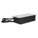 Gniazdo meblowe wpuszczane w blat z płaskim frezowanym rantem, ładowarką USB i przewodem 3m, 2x2P+Z, 2xUSB (typ A, 2,1A), srebrne
