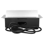 Gniazdo meblowe wpuszczane w blat z płaskim frezowanym rantem, ładowarką USB i przewodem 3m, 2x2P+Z, 2xUSB (typ A, 2,1A), srebrne
