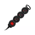 Przedłużacz 3-krotny 2P+Z, z wyłącznikiem, 3m H05VV-F 3x1,0mm2, Imax=10A, płaska wtyczka, czarny