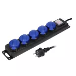 Przedłużacz warsztatowy bryzgoszczelny z wyłącznikiem, 5 gniazd 2P+Z (Schuko), IP44, przewód gumowy, H05RR-F 3x1,5mm2, długość 5m