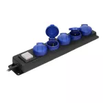 Przedłużacz warsztatowy bryzgoszczelny z wyłącznikiem, 5 gniazd 2P+Z (Schuko), IP44, przewód gumowy, H05RR-F 3x1,5mm2, długość 5m