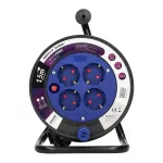 Przedłużacz bębnowy MINI, 4 gniazda 2P+Z (Schuko), metalowy stojak, polwinit H05VV-F 3x1mm2 - 15m