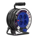 Przedłużacz bębnowy MINI, 4 gniazda 2P+Z (Schuko), metalowy stojak, polwinit H05VV-F 3x1mm2 - 15m
