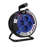 Przedłużacz bębnowy MINI, 4 gniazda 2P+Z (Schuko), metalowy stojak, polwinit H05VV-F 3x1.5mm2 - 15m