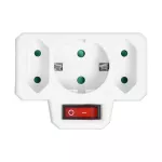Rozgałęźnik 1x2P+Z (Schuko), 2x2P/II z włącznikiem, biały