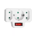 Rozgałęźnik 1x2P+Z (Schuko), 2x2P/II z włącznikiem, biały