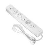 Listwa przeciwprzepięciowa, 5 gniazd 2P+Z typu EasyEject, kabel 3x1,5mm2, długość 1,5m, z wyłącznikiem podświetlanym dwutorowym. 16A/230 VAC, Ochronnik przeciwprzepięciowy Typ 3: Uoc: 4kV (L-N, L/NPE); Up: 2,2kV(L-N,L/N-PE); 375J. Ładowarka USB-A + USB-C