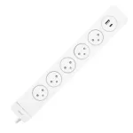 Listwa przeciwprzepięciowa, 5 gniazd 2P+Z typu EasyEject, kabel 3x1,5mm2, długość 1,5m, z wyłącznikiem podświetlanym dwutorowym. 16A/230 VAC, Ochronnik przeciwprzepięciowy Typ 3: Uoc: 4kV (L-N, L/NPE); Up: 2,2kV(L-N,L/N-PE); 375J. Ładowarka USB-A + USB-C