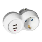 Rozgałęźnik 2P+Z + 2xUSB (Schuko), biało-szary
