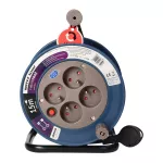 Przedłużacz bębnowy MINI, 4 gniazda 2P+Z, metalowy stojak, polwinit H05VV-F 3x1mm2 , długość 15m, szary