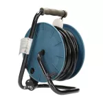 Przedłużacz bębnowy MINI, 4 gniazda 2P+Z (Schuko), metalowy stojak, polwinit H05VV-F 3x1mm2 , długość15m, szary