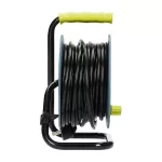 Przedłużacz bębnowy MINI, 4 gniazda 2P+Z (Schuko), metalowy stojak, polwinit H05VV-F 3x1mm2 , długość 15m, limonkowy