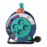 Przedłużacz bębnowy MINI, 4 gniazda 2P+Z, metalowy stojak, polwinit H05VV-F 3x1mm2 , długość 15m, turkusowy