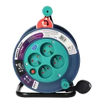 Przedłużacz bębnowy MINI, 4 gniazda 2P+Z, metalowy stojak, polwinit H05VV-F 3x1mm2 , długość 15m, turkusowy
