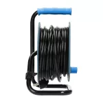 Przedłużacz bębnowy MINI, 4 gniazda 2P+Z (Schuko), metalowy stojak, polwinit H05VV-F 3x1mm2 , długość 15m, turkusowy
