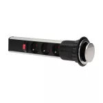 Gniazdo meblowe Ø6cm wysuwane z blatu z blokadą i przewodem 1,8m, 3x2P+Z, INOX
