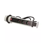 Gniazdo meblowe Ø6cm wysuwane z blatu z ładowarką USB, blokadą i przewodem 1,8m, 3x2P+Z, 2xUSB (typ A, 2,1A)