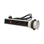 Gniazdo meblowe Ø6cm wysuwane z blatu z ładowarką USB, blokadą i przewodem 1,8m, 3x2P+Z, 2xUSB (typ A, 2,1A)